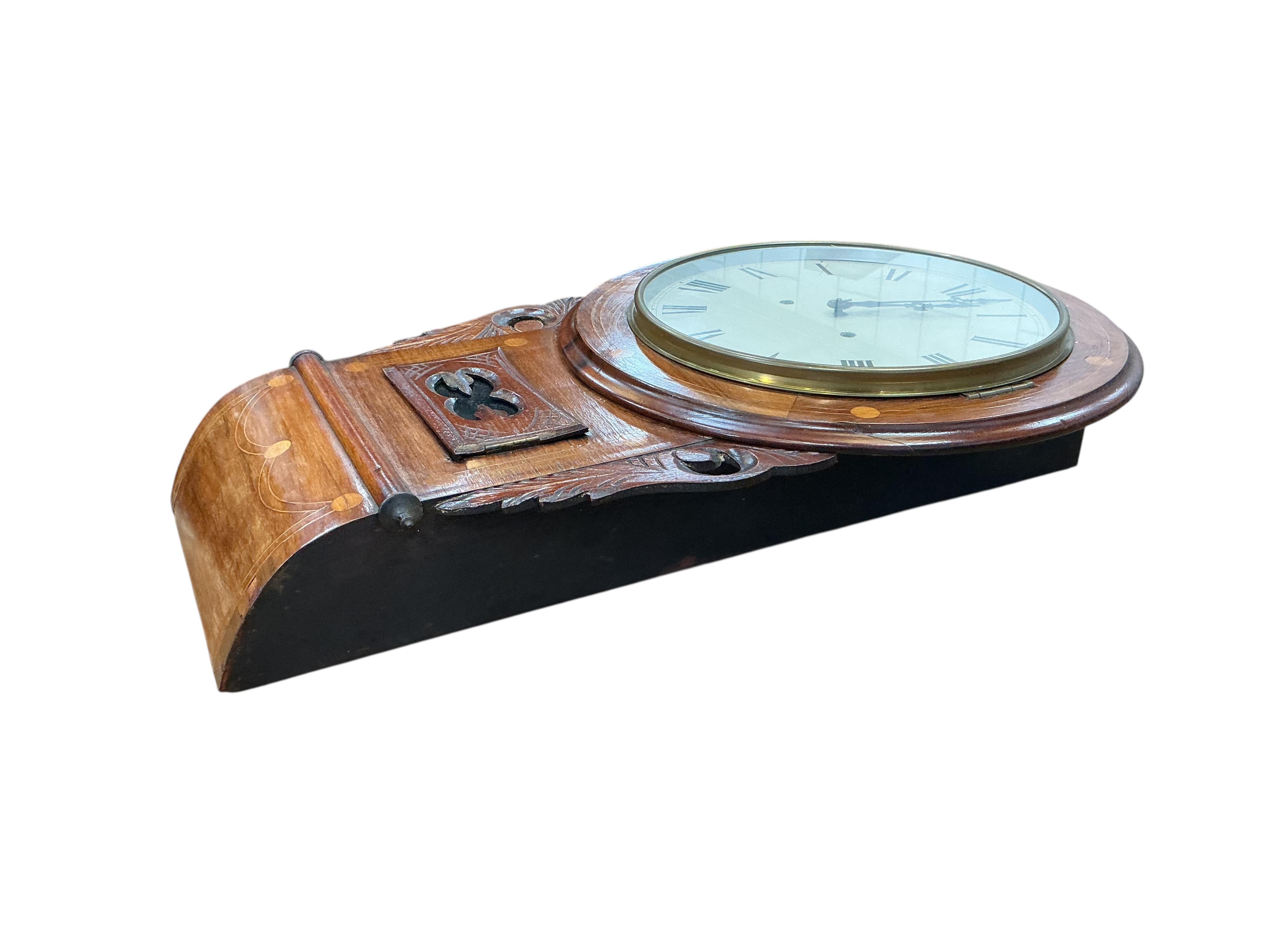 A Victorian inlaid rosewood drop dial wall timepiece, height 68cm
